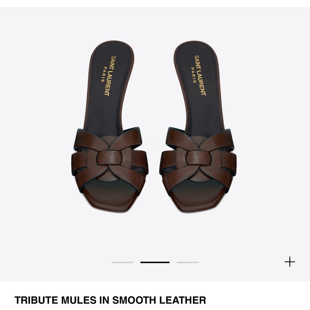 Saint Laurent Tribute Mules in Smooth Chocolate Leather
